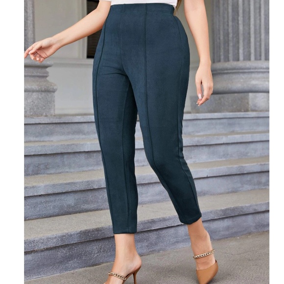 Pants - Plus Vegan Suede High Waisted Fitted Skinny Pants